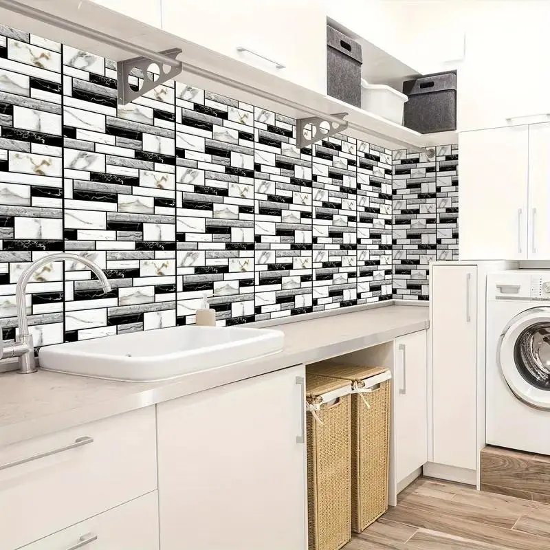 3D Retro Simulation Marble Brick Pattern Wall Sticker, Imitation Tile Self-adhesive Wall Sticker, Waterproof Living Room Kitchen Backsplash Bathroom Home Wall Sticker 4