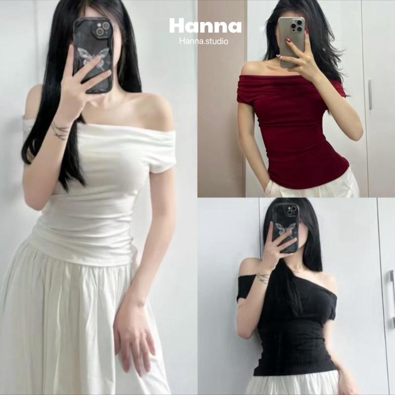 Áo trễ vai nữ, áo kiểu chất gân tăm phong cách tiểu thư thanh lịch (form nhỏ) A377