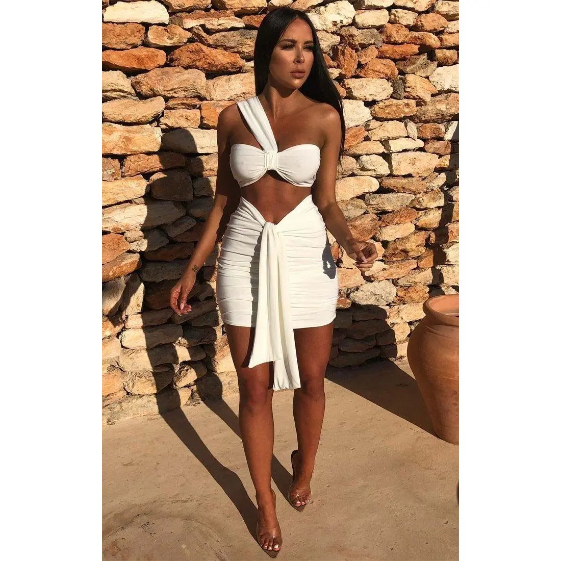 White One Shoulder Knot Bralette Top - Julie