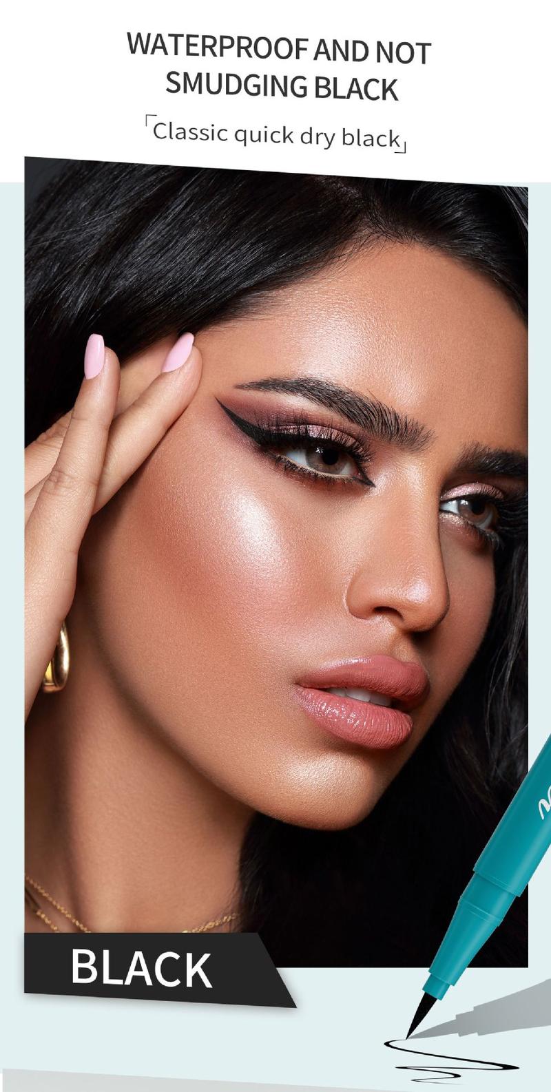 Product Introduction of QIC Cool Black Quick-Dry Eyeliner Pen, Smudge-Proof, Waterproof, Sweat-Resistant Liquid Eyeliner Pen, Aegyo-sal Pen waterline  eyeliner jeffree star  eyeliner demitra  lip  liner chiara  eyeliner demitra  lip  liner brush lipstick  hubabah  original 4
