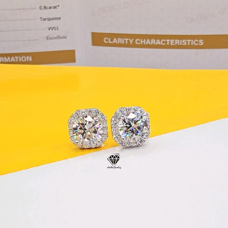 Bông tai lục giác xi kim bạc ý chốt vặn bt7900 Nữ bôngtai