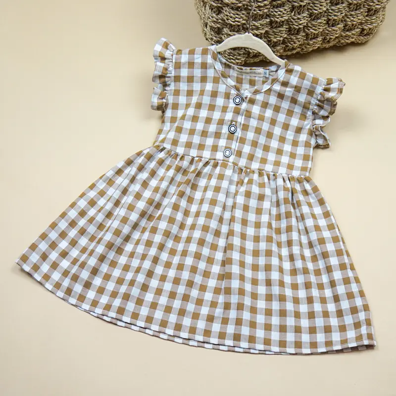 Dress Bayi Kekinian Motif Kotak Katun Perempuan Lembut Nyaman Lengan Gaun 8