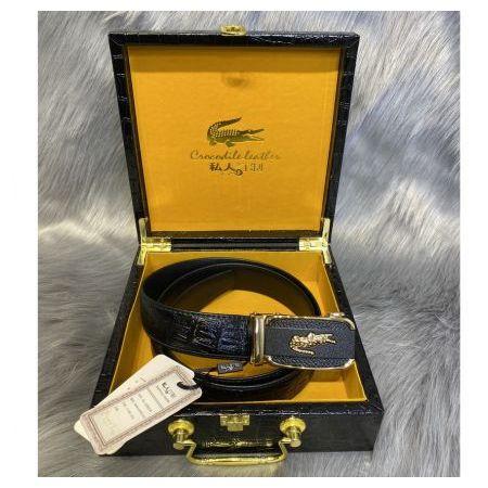 Thắt lưng cao cấp mặt cá sấu da mềm bản to đẹp tặng kèm hộp gỗ sang trọng.