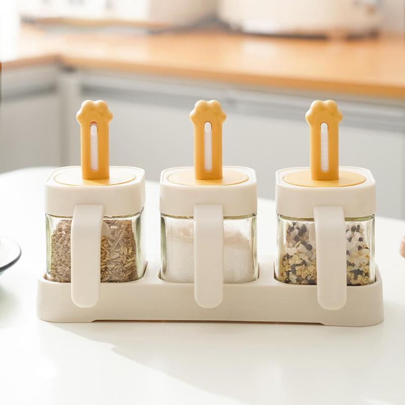 Seasoning Jar with Spoon, 1 Set Seasoning Container with Lid & Spoon, Spice Jar, Food Storage Container, Kitchen Seasoning Utensils 4
