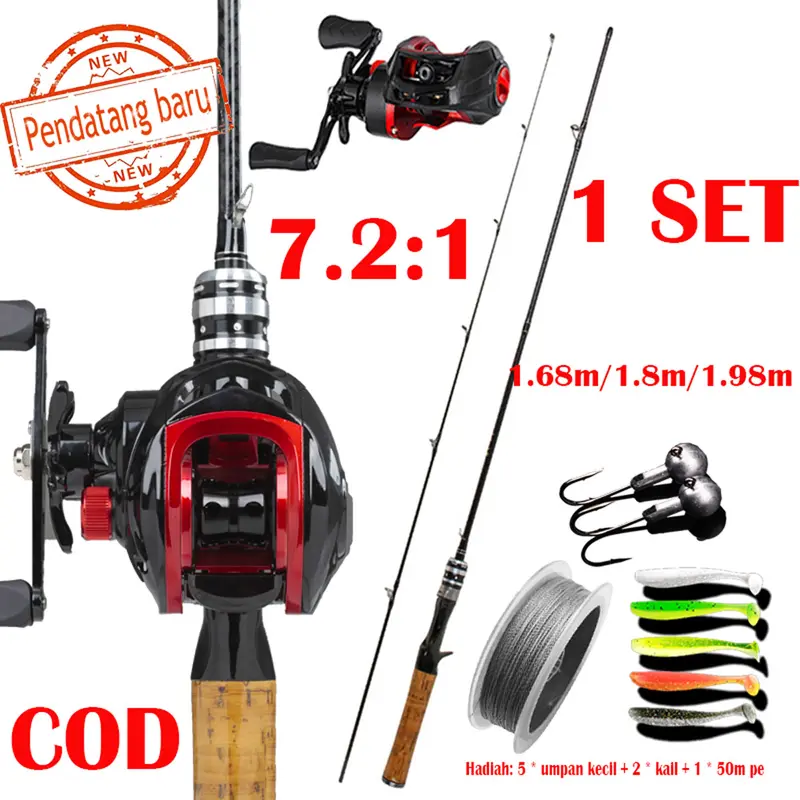 Baitcasting  Panjang 1.68m / 1.8m / 1.98m Carbon Fiber Gear ratio: 7.2:1 19+1BB fishing reel BC REEL Fishing Rod Max Drag 8kg Joran Pancing Carbon Ultralight Lure Rod Bahan Serat Karbon Ultra Ringan Roda Laut Umpan 0