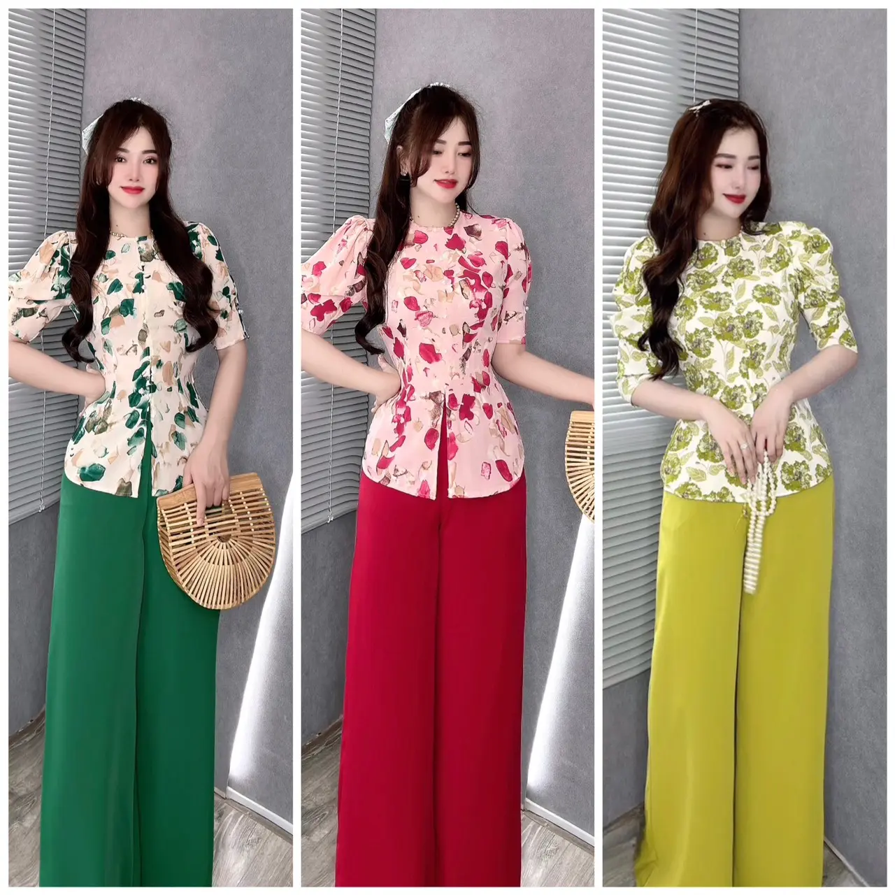 BỘ BÀ BA LỤA HOA 3D TAY PHỒNG CHO NỮ 45-69 ký