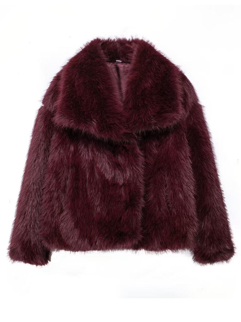 Product Introduction of Women's Solid Color Faux Fur Luxury Jacket, Priscilla Fur Coat, Casual Warmth Long Sleeve Collared Fuzzy Coat for Fall & Winter, Women's Clothing for Daily Wear Outerwear Womenswear Tops 9