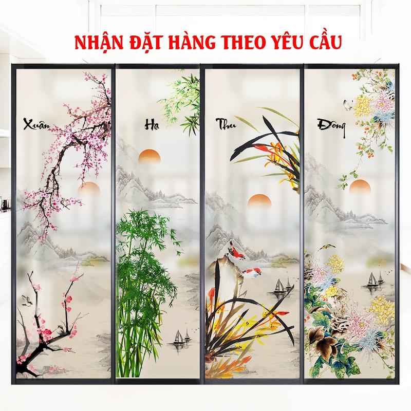 Giấy dán kính tứ quý chất liệu decal, phong cách tranh thủy mặc trang trí, chống nhìn trộm, dán cửa sổ, cửa đi, phòng khách, phòng ngủ, nhận đặt KT theo yêu cầu(XHTD)