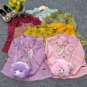 Kemeja Blouse Anak Perempuan Umur 2-7 Tahun Lengan Panjang Kain Rayon Twill Super Dan Free Tas Boneka