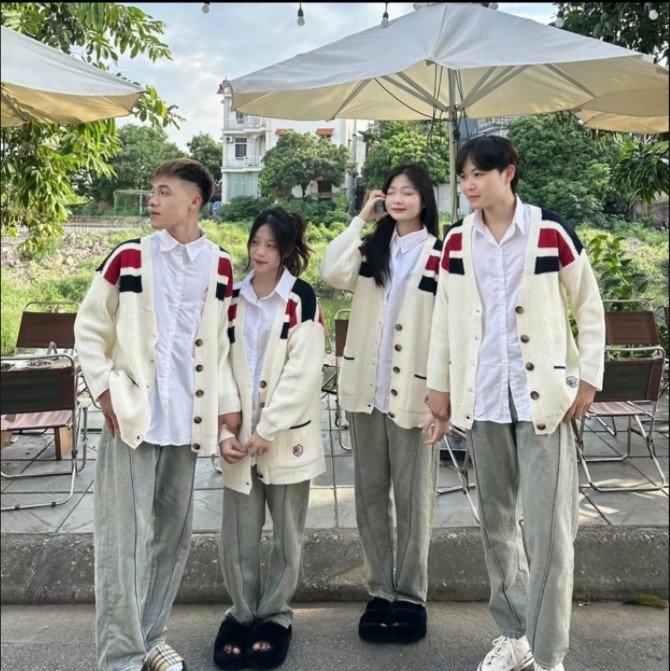Áo khoác Cadigan viền vai đỏ đen, chất nỉ cotton mềm ấm, cúc cài sịn xò, dáng Unisex 38-60kg 4