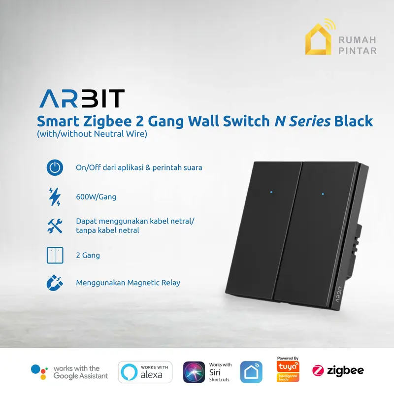 ARBIT Zigbee Wall Switch N Series 1 2 3 Gang Saklar Pintar Smart Home Black Tuya 1