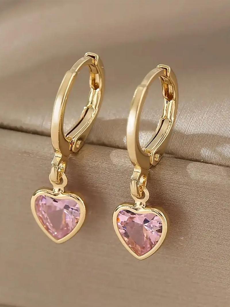 Product Introduction of Heart Shaped Zirconia Decorated Hoop Earrings, Fashionable Earrings for Women & Girls, Trendy All-match & Exquisite Jewelry for Birthday Gift 2