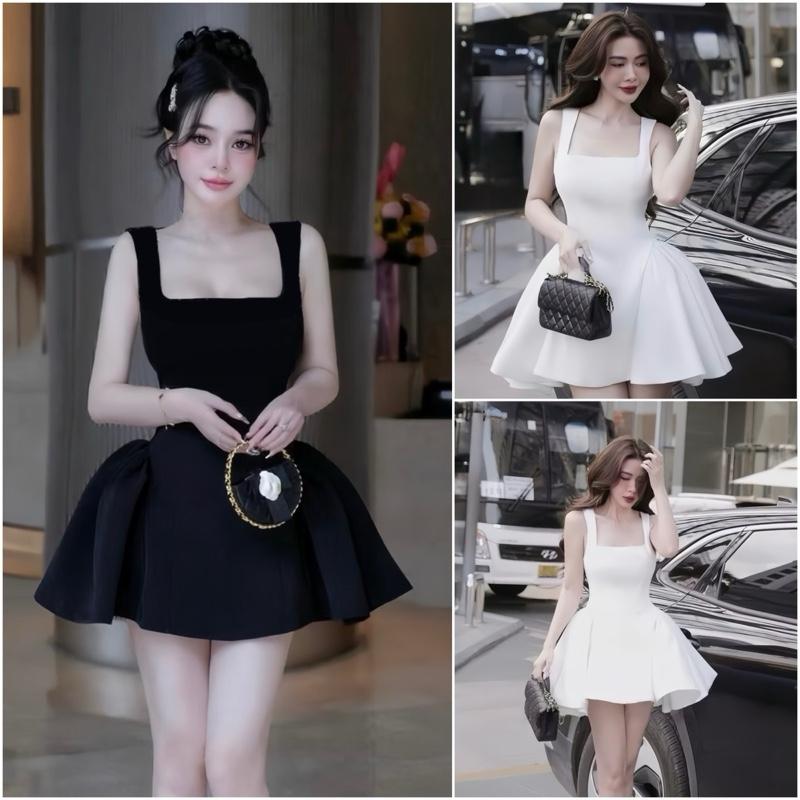 Váy Tafta 2 Dây Bản To Xoè Phồng Có Quần Trong