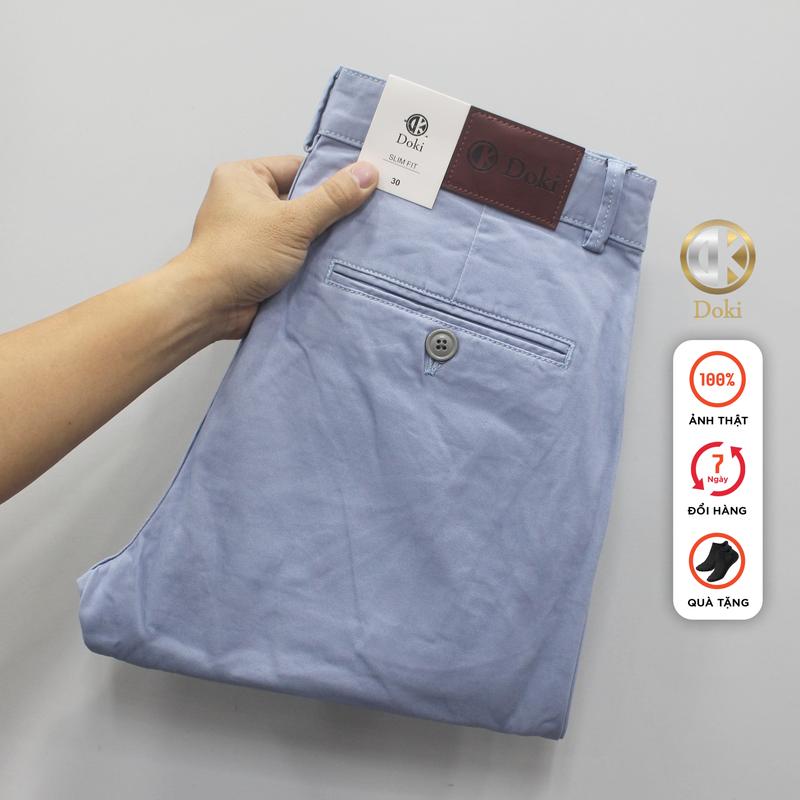 Quần Kaki Nam Doki Cao Cấp Màu Xanh Dương Denim DKC-05, Quần Kaki Dáng Ôm Đứng Chất Vải Co Giãn Dày Dặn, Không Nhăn Bai Xù