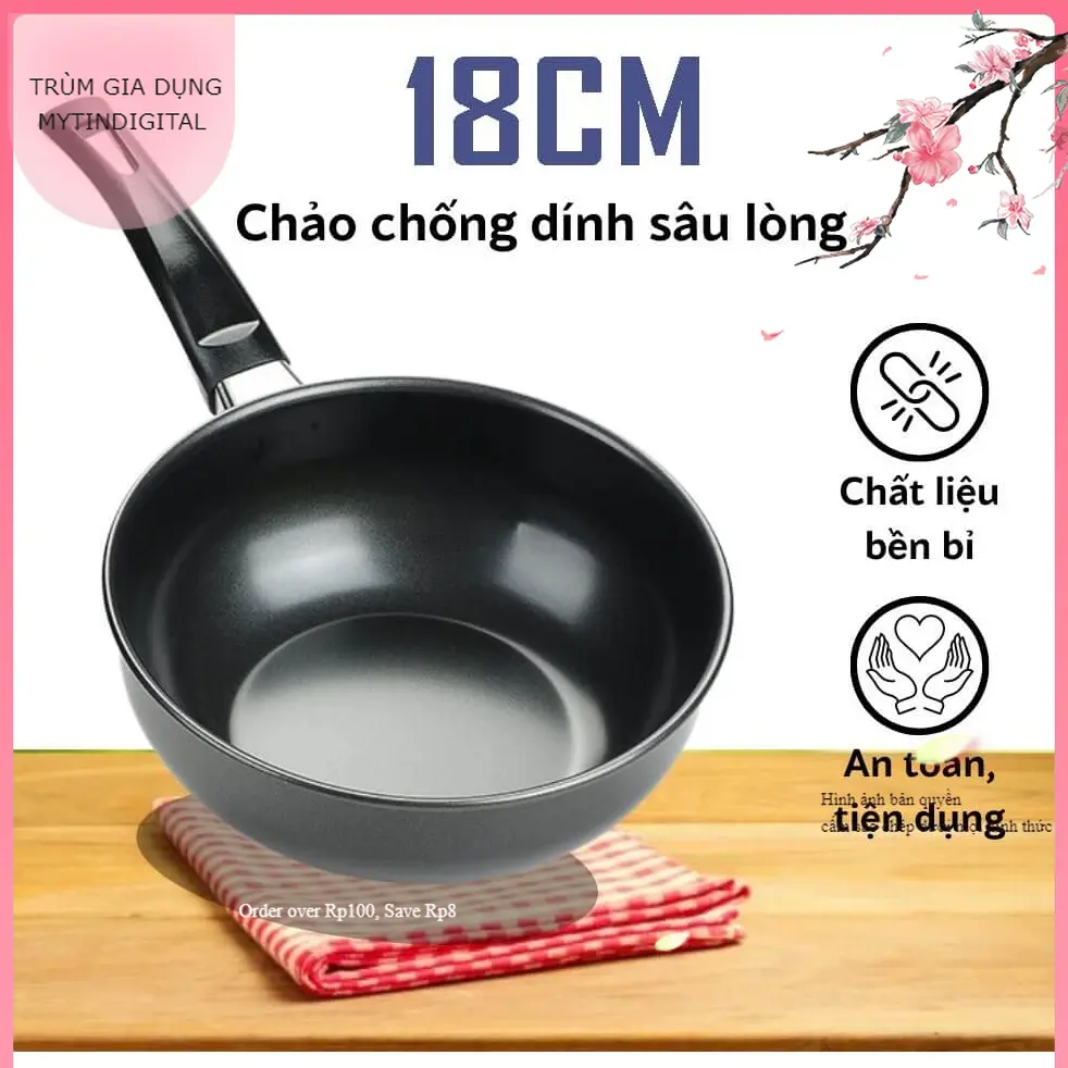 Chảo chống dính sâu lòng 18cm, chảo đa năng dùng được tất cả loại bếp