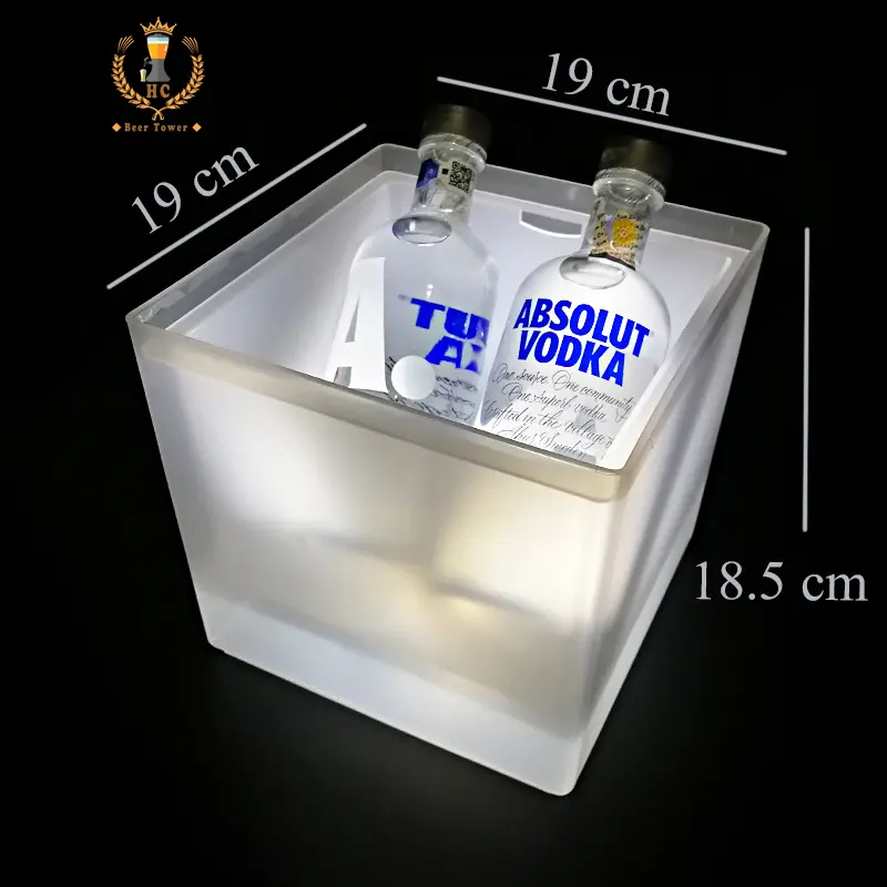 Xô đá ướp lạnh có đèn led 3.5 lít HC305 Đèn 7 màu tự động thay đổi Hình vuông 19x19xcao18.5cm Nhựa PP cho bar KTV party 3