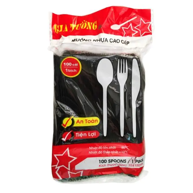 Muỗng nhựa trắng/đen lốc 100 cái - muống nhựa, thìa nhựa - Gia store 2