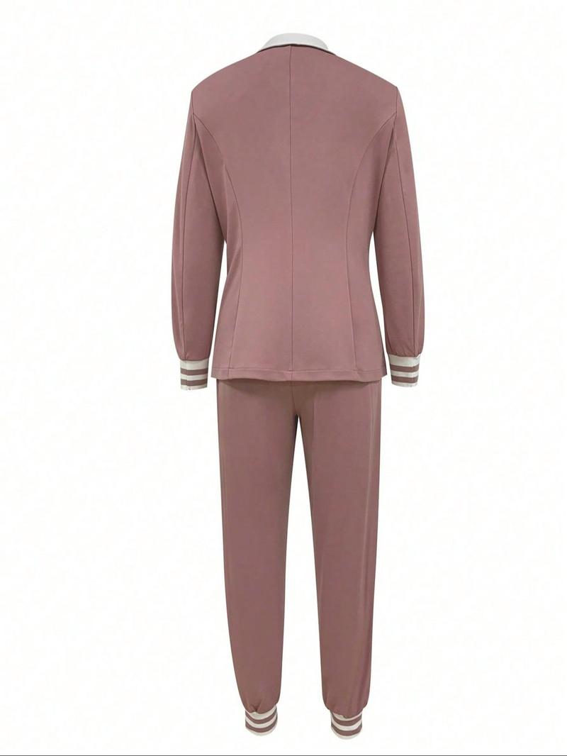 Product Introduction of Women's Solid Lapel Neck Blazer & Drawstring Waist Pants Two-piece Set, Casual Long Sleeve Outerwear & Pocket Trousers for Work Office Business, Co-ord Sets, Dress Suit, Ladies Clothes for All Seasons 3