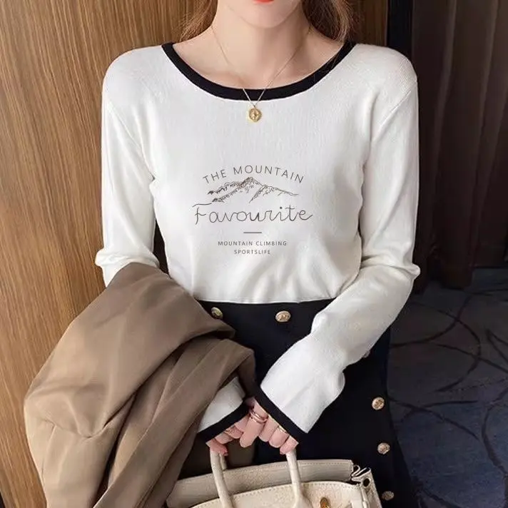 Áo Lớp Nền Dralon, Dành Cho Nữ, Có Thể Mặc Bên Trong, Dày Dặn, Màu Tương Phản, Áo Thun Dài Tay, Quần Áo Phụ Nữ Trên, Thích Hợp Cho Mùa Thu Và Mùa Đông, Có Thể Mặc Ngoài Trời, Thời Trang Top Women Cổ Tròn 4
