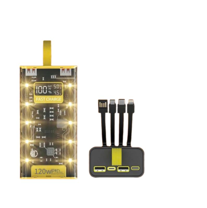 Sạc Dự Phòng Trong Suốt 30000mAh PD 120W Sạc Nhanh 25w Kèm 4 Đầu Sạc Màn 10 Bóng Led