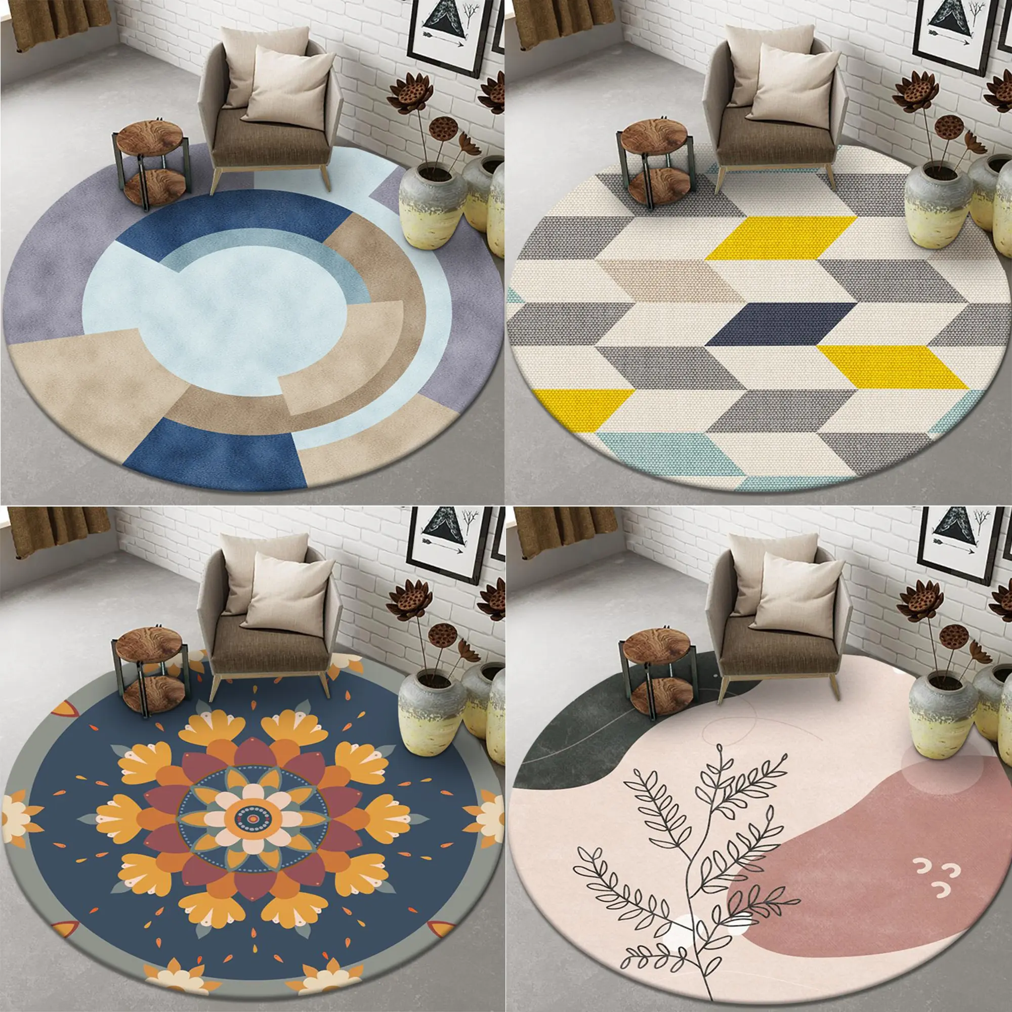 Living Room Round Carpet Ins Wind Visual Abstract Floor Mat Printed Coffee Table Hanging Basket Round Mattress Bedside Blanket