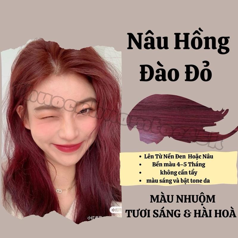 thuốc nhuộm tóc màu nâu hồng đào đỏ dễ nhuộm , k cần tẩy