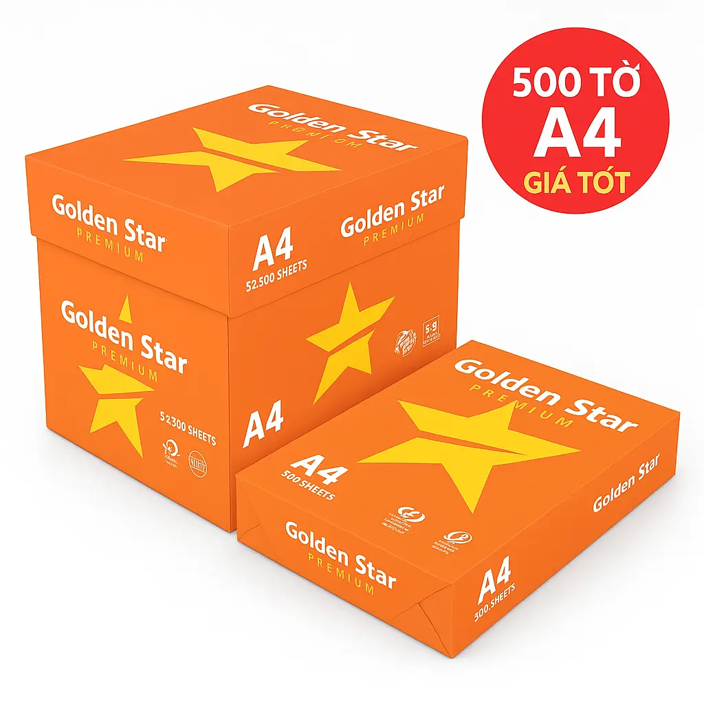 Giấy A4 Golden Star 70gsm – 500 Tờ/Xấp | Nhập Khẩu Indonesia – Chất Lượng Cao Cấp
