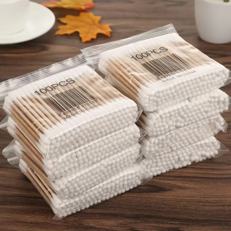 Túi 100 Tăm bông ngoáy tai y tế vệ sinh tai bằng gỗ tre