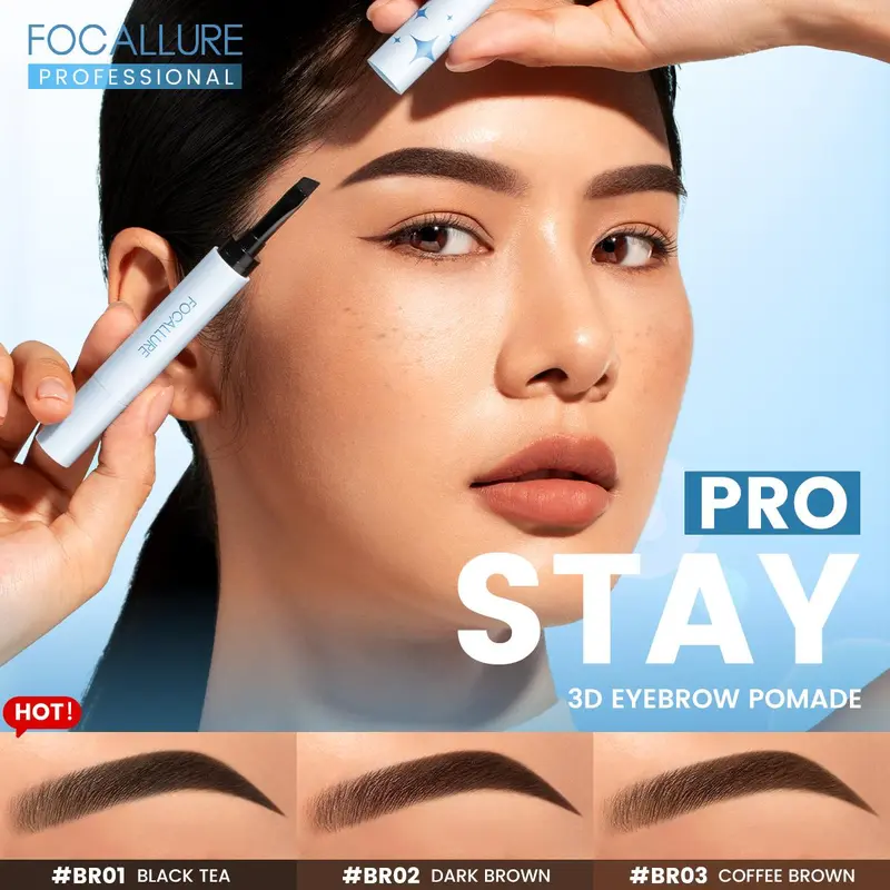FOCALLURE Pro-stay No Smudge 3D Eyebrow Pomade Alis Lasting Cream 2-In-1 Black Brown Coffee Dark Waterproof 2