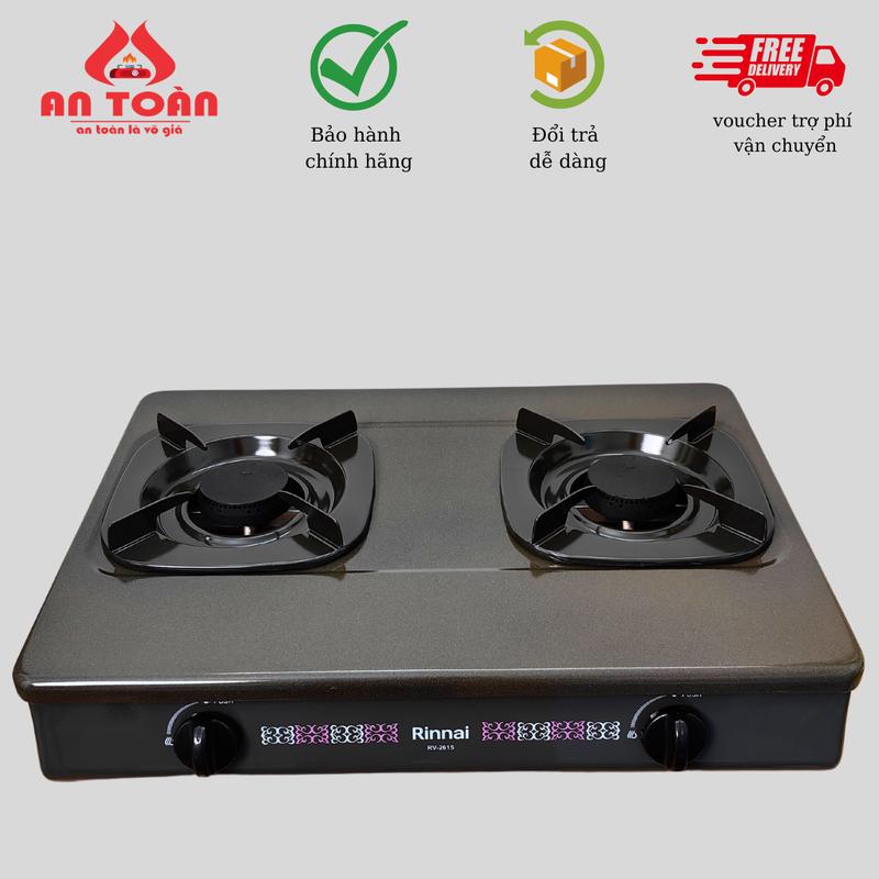 Bếp ga đôi Rinnai RV-2615(G) - Ngọn lửa xanh - Tiết kiệm gas -Hàng chính hãng bảo hành 24 tháng. Mặt tráng men, kiềng rời độ bền cao (Tặng kèm dây dẫn gas + 2 đai siết inox)