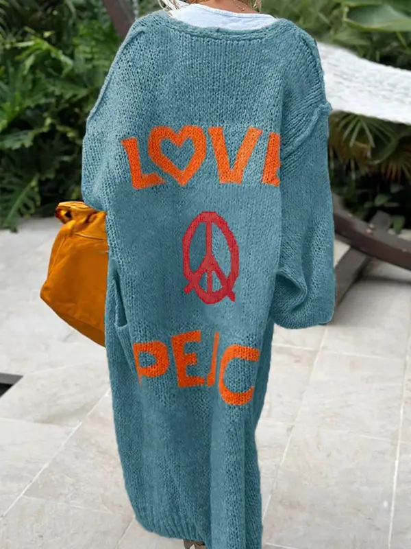 Women's Letter Print Drop Shoulder Long Sleeve Cardigan, Casual Open Front Longline Cardigan for Daily Wear, Cardigan Sweater, Fashion Cozy Knit Clothing, Knitwear Cardigans for Women 4