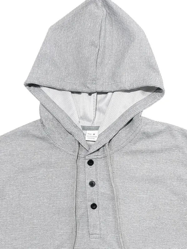 Men's Regular Fit Solid Button Front Hoodie, Casual Long Sleeve Drawstring Hooded Sweatshirt for Fall & Winter, Men's Clothes for Daily Wear 6