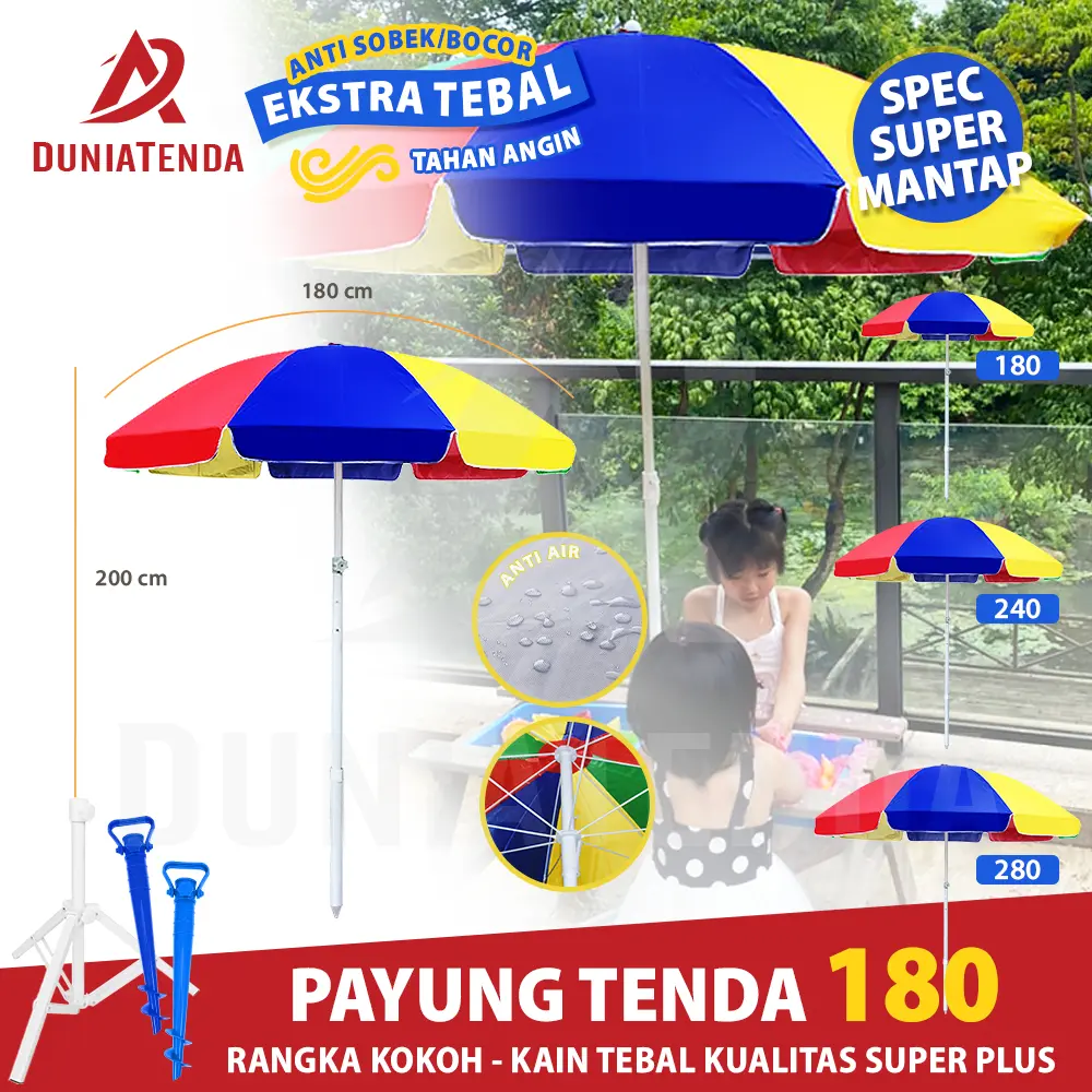 DT Payung Jumbo Tenda Pelangi Payung pantai 180 cm Payung Jualan Jumbo Bazar Cafe Lapak Dagang