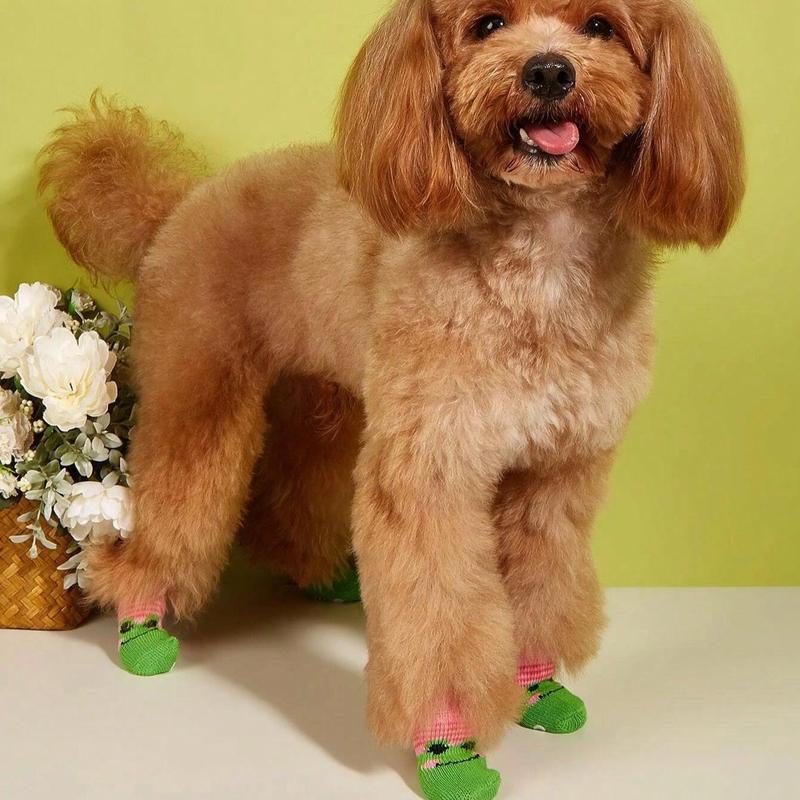 4pcs/Set Cartoon Frog Pattern Pet Socks, Cute Breathable Socks For Small Dogs & Cats, Soft Dog and Cat Clothing 2