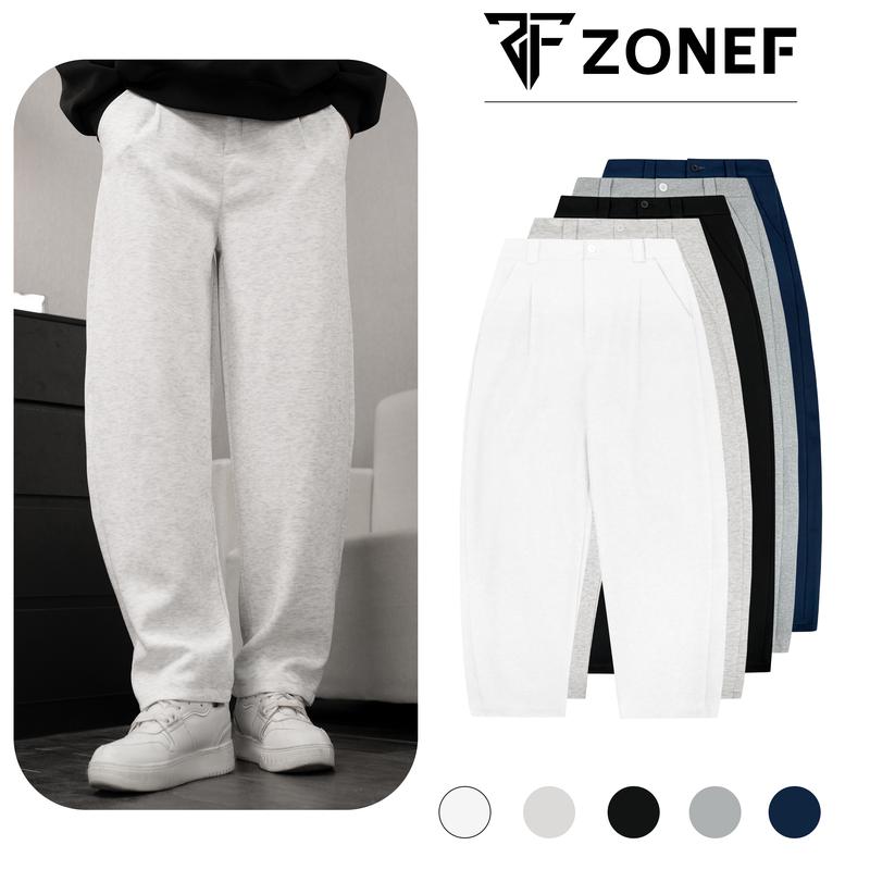Quần Nỉ Cạp 2 da form rộng ống thụng nam nữ Zonef Studio, Quần dài Track Pants Unisex Local Brand Nam Menswear