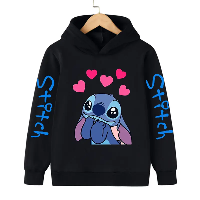 90s Y2k Anime Stitch Hoodie Children Cartoon Clothes Kid Girl Boy Lilo and Stitch Sweatshirt Manga Hoody Baby Casual Top