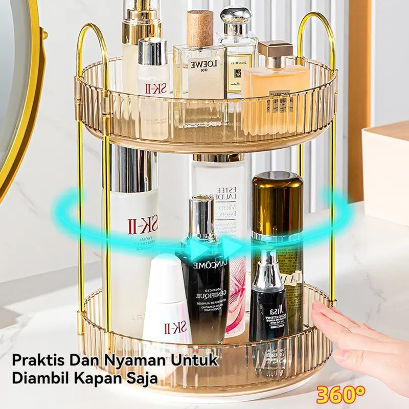 Rak Penyimpanan Makeup 1/2/3 Lapisan Berputar Putaran Rotasi 360° Organizer Makeup Organizer Parfum Penyimpanan Kosmetik Berputar Rak Bumbu 4