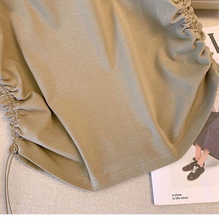 Product Introduction of Plus Size Irregular Letter Shoulder Short-Sleeved T-shirt Women's Summer New Belly Covering Short Top 5