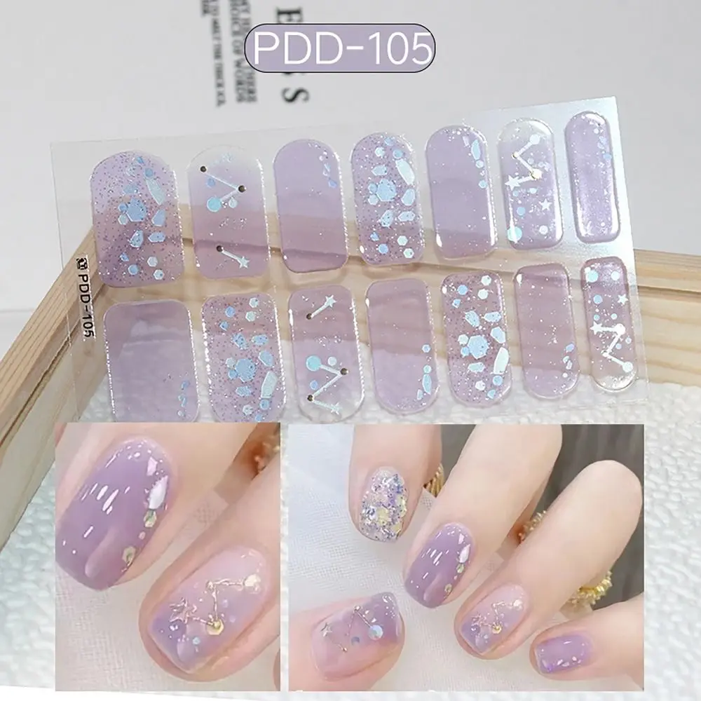 INS Trendy 14Strips Gel Nail Stickers Semi Cured Floristic Nail Patch Full Cover Gel Nail Polish Strips DIY Nail Art Making