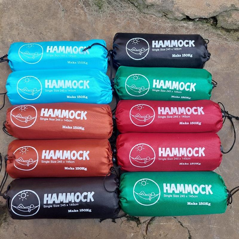 HAMMOCK MATAHARI GOLD OUTDOOR ADVENTURE SIZE 245X145CM +2PCS TALI HAMMOCK Camping Gantung 2