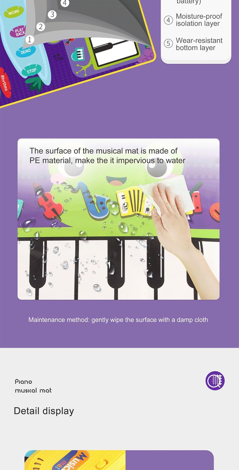 Product Introduction of Kids Musical Mat Piano Keyboard & Jazz Drum 2-in-1 Musical Toys for Toddlers Touch Play Floor Music Playmat Education Learning Toys Gifts 23