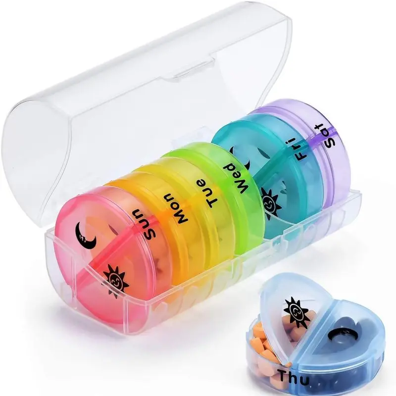 Weekly Pill Organizer, 7-day Large Capacity Pill & Vitamin Storage Box, Summer Essentials Portable Pill Box for Travel & Home Use, Organizer Storage 6