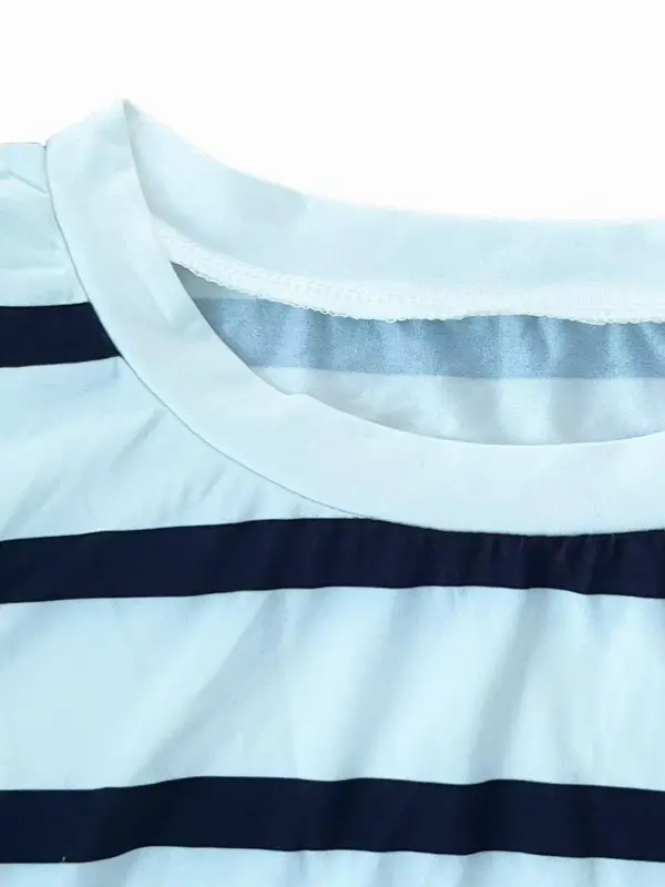Women's Striped Print Round Neck Dress, Casual Short Sleeve Crew Neck Dress for Daily Wear, Ladies Clothes for All Seasons 5
