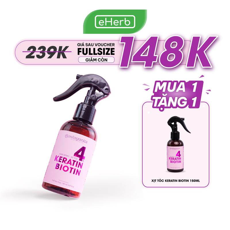 [MUA 1 TẶNG 1] Xịt Dưỡng Tóc Biotin & Keratin 4% Hỗ Trợ Cải Thiện Tình Trạng Gãy Rụng - Serum Dưỡng Tóc Hương Nước Hoa MILAGANICS - Xịt Dưỡng Tóc Trước Sấy Nam Nữ - Tinh Chất Chăm Sóc Tóc Nữ - Hair Mist Thơm Tóc Chắc Khỏe Mềm Mượt EHERB Trà
