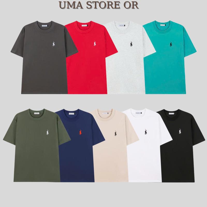 Combo 2 Áo Phông Trơn Cotton Basic Logo Thêu Cổ Tròn Nam Nữ - Form Oversize - Menswear  Mềm Mịn Mát - Lịch Sự - Đơn giản - Miễn Phí Ship Toàn Quốc [ Áo cổ tròn thêu ngựa ]