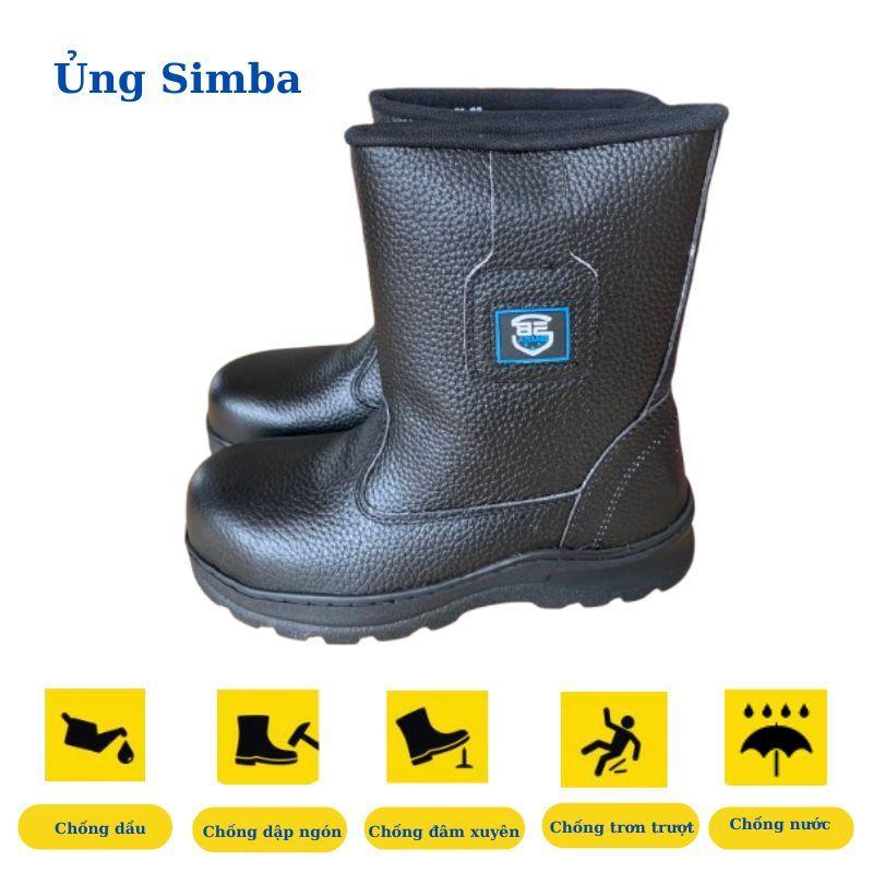 Ủng bảo hộ lao động nam da bò SIMBA cổ cao chống đinh chống nước chịu nhiệt mũi sắt đế thép hàng cao cấp siêu bền đẹp
