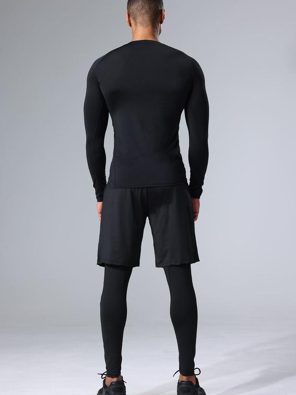 Men's Tracksuit Set, Long Sleeve T-shirt & Letter Tape Leggings & Drawstring Pocket Sports Shorts, Summer Sports Outfits Set for Men Golf 6