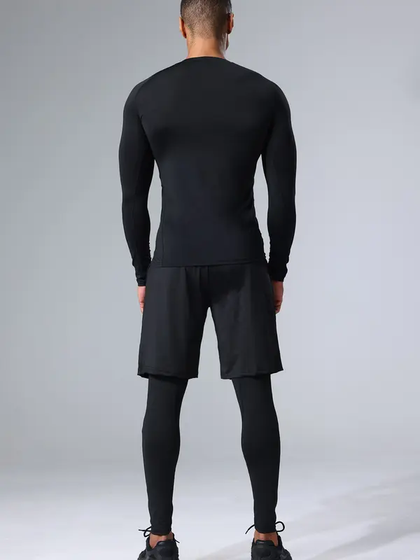 Men's Tracksuit Set, Long Sleeve T-shirt & Letter Tape Leggings & Drawstring Pocket Sports Shorts, Summer Sports Outfits Set for Men Golf 6
