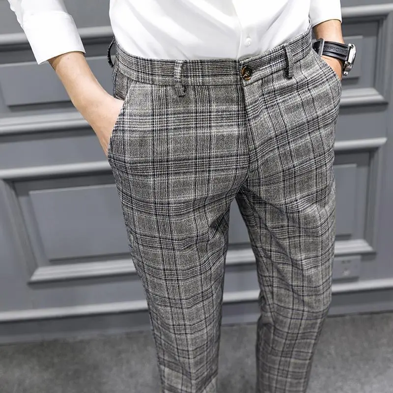 Quần Kẻ Sọc Dáng Ôm Phong Cách Anh Quốc Hợp Xu hướng Dành Cho Nam, Thích Hợp Cho Mùa Thu Menswear Pants