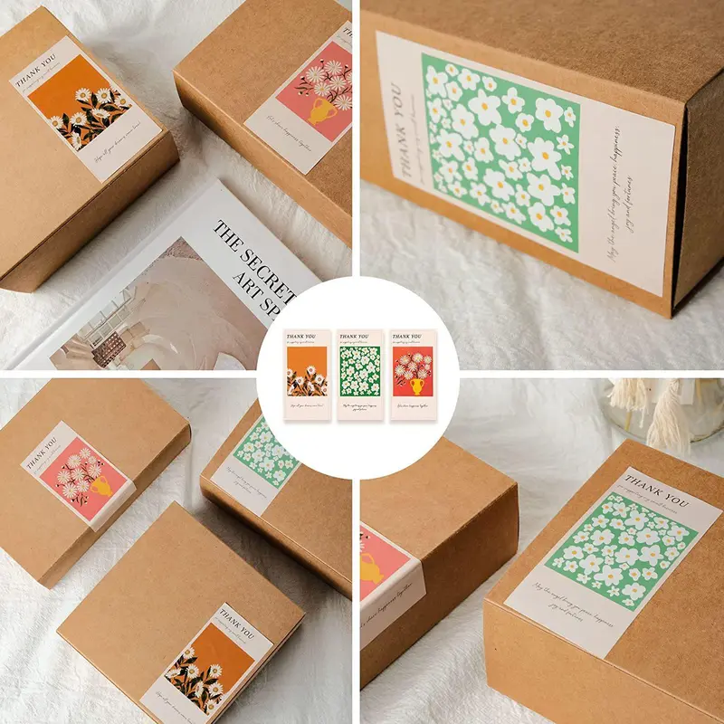 Thank You Gift Box Sealing Sticker, 50pcs/set Leaf & Flower & Fruit Pattern Label Sticker, Multipurpose Label Sticker for Bakery, Cake, Party Favors 3